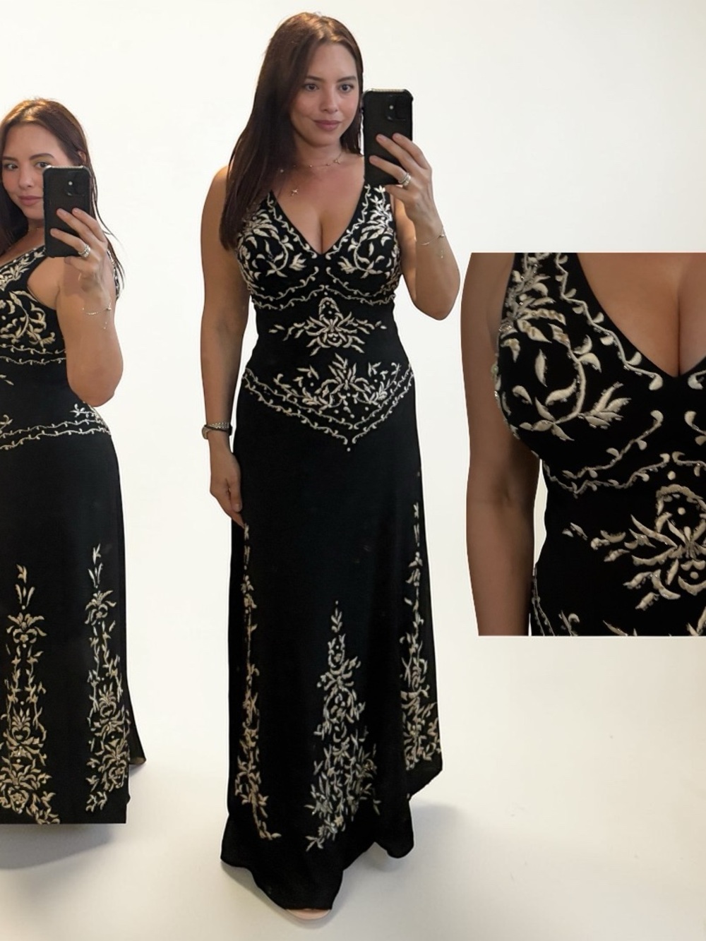 Black V-Neck Embroidered Maxi Dress